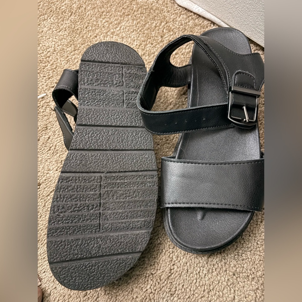 Black Strappy Buckle Sandals